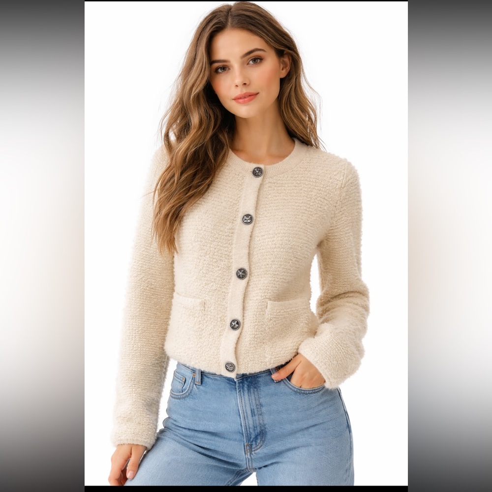 NWT Lucky Brand Cream Button-Up Cardigan size small